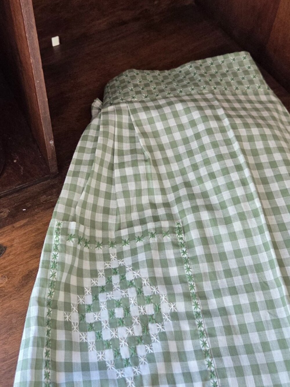 Handmade Vintage Style Embroidered Gingham Half Apron Cottagecore Farmhouse